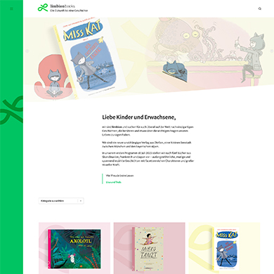 Umsetzung der Internet-Präsenz für limbion | books, einem neuen unabhängigen Verlag für Kinder, Jugendliche und Familien.