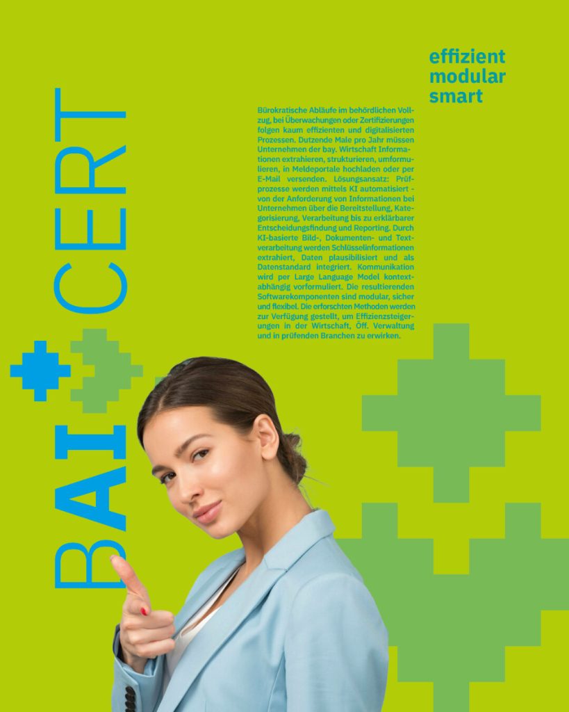 Mit BAICert entsteht eine Marke mit Strahlkraft. Das Corporate Design macht sichtbar, wie KI-Technologien Bürokratie abbauen, Zeit und Ressourcen sparen und gleichzeitig Vertrauen und Nachhaltigkeit vermitteln.