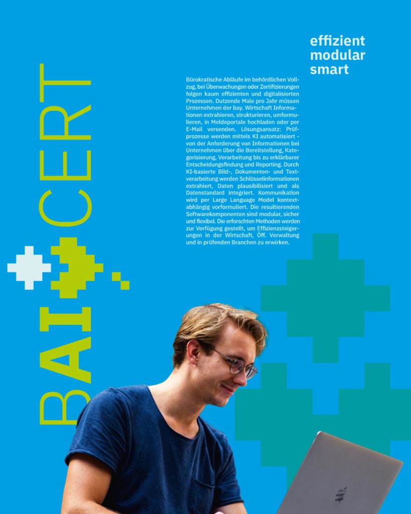 Mit BAICert entsteht eine Marke mit Strahlkraft. Das Corporate Design macht sichtbar, wie KI-Technologien Bürokratie abbauen, Zeit und Ressourcen sparen und gleichzeitig Vertrauen und Nachhaltigkeit vermitteln.