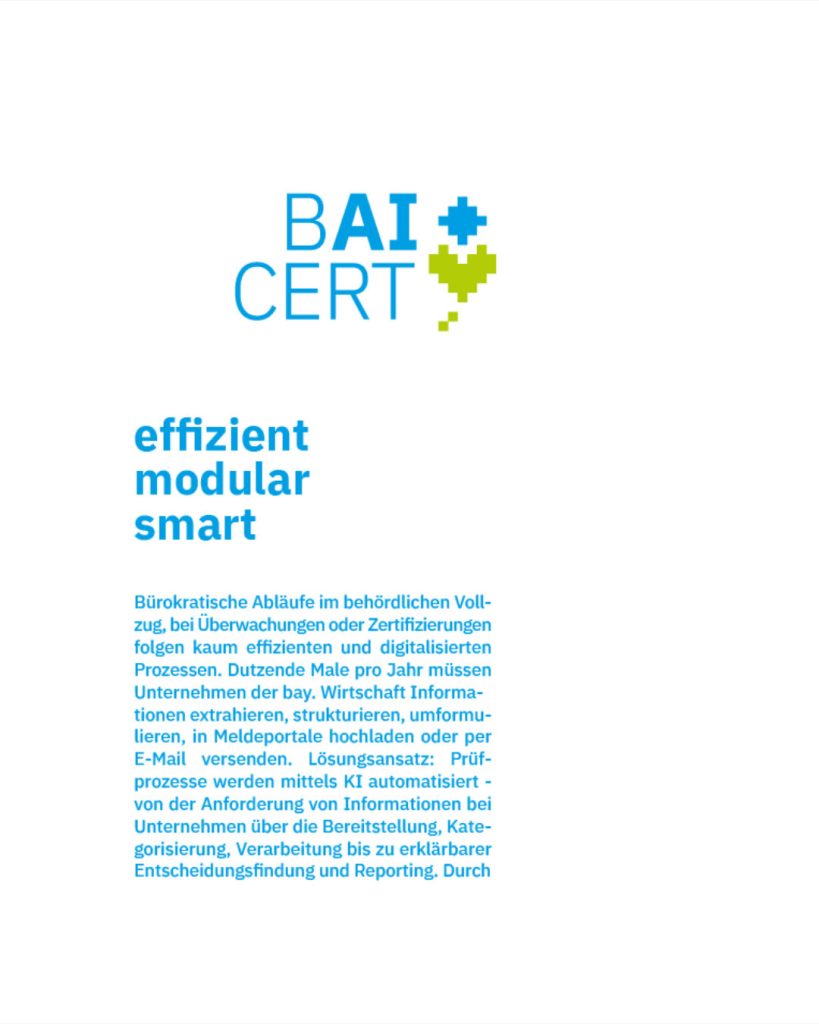 Mit BAICert entsteht eine Marke mit Strahlkraft. Das Corporate Design macht sichtbar, wie KI-Technologien Bürokratie abbauen, Zeit und Ressourcen sparen und gleichzeitig Vertrauen und Nachhaltigkeit vermitteln.