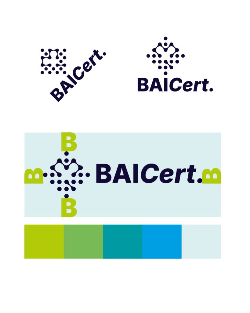 Mit BAICert entsteht eine Marke mit Strahlkraft. Das Corporate Design macht sichtbar, wie KI-Technologien Bürokratie abbauen, Zeit und Ressourcen sparen und gleichzeitig Vertrauen und Nachhaltigkeit vermitteln.